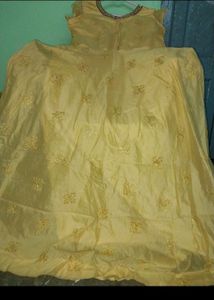Ethnic Haldi Gown/ Cotton Silk With Free Dupatta