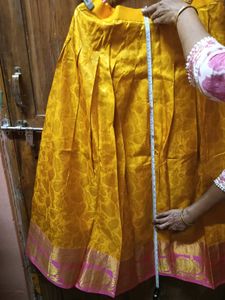 1-TimeUsed Elegant YellowLehengaWith PinkBorder+Bl