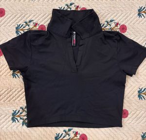 Black Cropped Collared Top