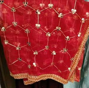 Red Embroidered Dupatta