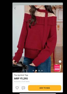 Chic Red Knit Sweater with Bow Detail