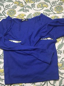 Blue Ribbed Crop Top
