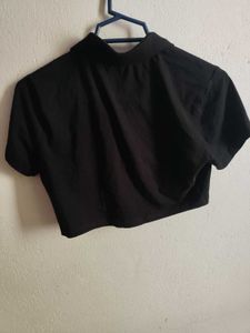Black Cropped Polo Top