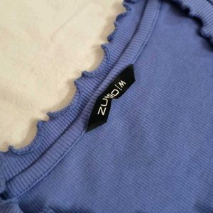 Zudio Cute Blue Ribbed Crop Top