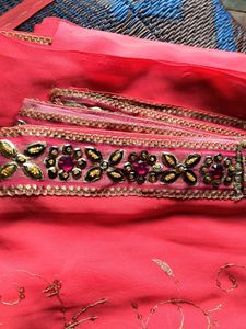 Beautiful Coral Embroidered Saree