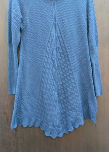 Blue Cable Knit Sweater with Floral Applique