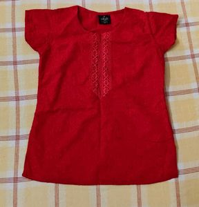 Red Embroidered Short Kurti