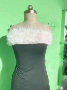 Black Maxi Dress with Fur Trim