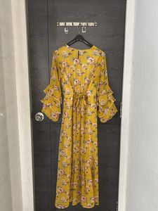 Yellow Floral Ruffle Sleeve Maxi Dress