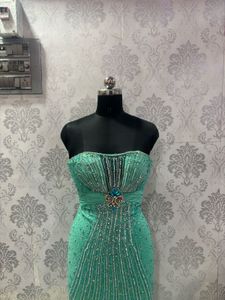 blue beaded gown