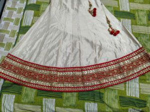 Elegant Embroidered Cream &amp; Red Lehenga Choli