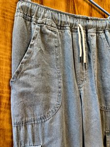 Light Wash Denim Cargo Joggers