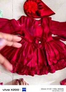 Adorable Red Baby Dress & Hat Set & purple cord se