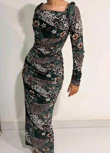 Print Bodycon Dress With Slit