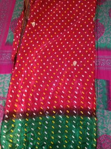 Vibrant Red Bandhani Saree
