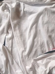 White Long Sleeve Top with Striped Sleeves