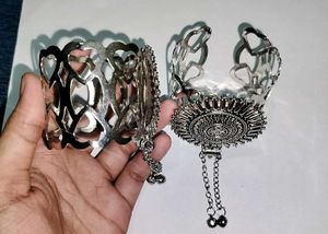 2 piece set Boho Oxidized Silver Cuff Bracelet wit