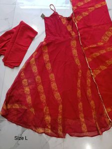 Stunning Red Georgette Print Gown 3pc