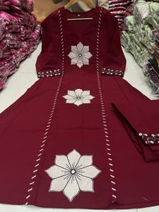 Maroon Kurta Set with Floral Embroidery