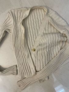 Cream Ribbed Button-Up Cardigan