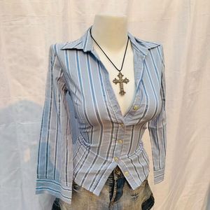 Office Siren Fitted Striped Button-Down Shirt