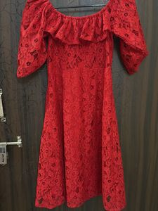Elegant Red Lace Off-Shoulder Dress
