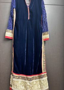 Elegant Navy Blue Velvet Kurta