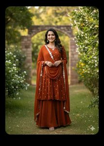 bust 36 Elegant Rust Kurta Set with Dupatta