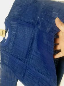 Navy Blue Pleated Mesh Top no 26