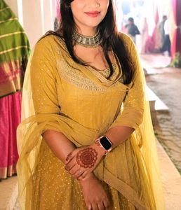 Elegant lime Yellow anarkali Set with Dupatta