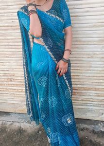 Beautiful Blue Bandhani Saree