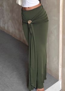 Savana Olive Green Wrap Skirt with Shell Accent