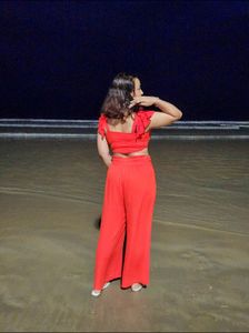 Red Ruffle Sleeve Co ord set