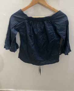 Blue Off-Shoulder Bell Sleeve Top