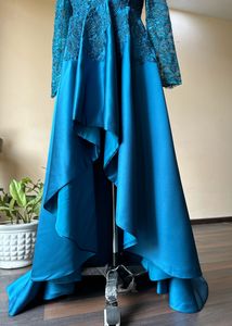 Teal High Low Embellished Gown