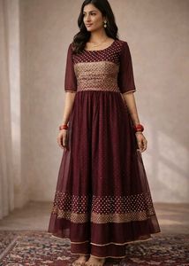 Elegant Maroon & Gold Anarkali Kurta Set