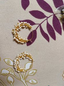 Elegant Pearl &amp; Gold Hoop Earrings
