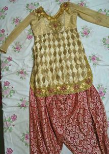Elegant Gold &amp; Red Kurta Set