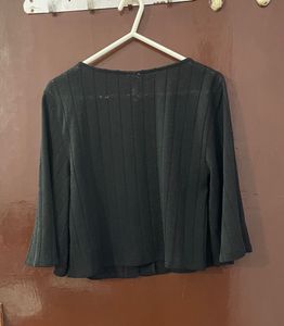 H&amp;M Black Ribbed Button Down Top