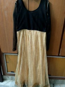 Elegant Black &amp; Gold Embellished Gown