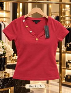 V-Neck Red Henley Top