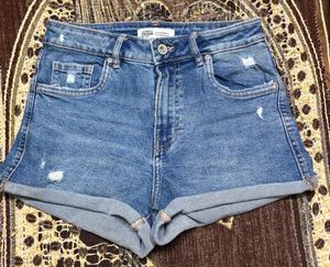 Blue Denim light torn Shorts