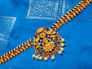 Elegant Gold Kamarbandh with Lakshmi Motif (Temple
