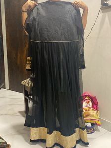 Unstitched Elegant Black &amp; Gold Embellished Gown