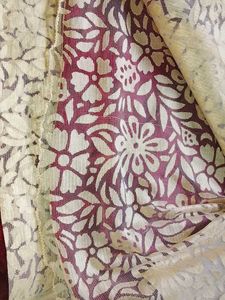 Elegant Red Velvet Saree with Embellishments