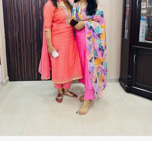 Pink Kurta Set With Floral Dupata