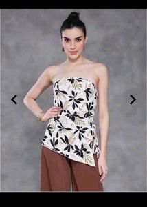 Boho Floral Print Strapless Top