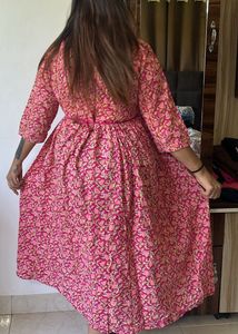 Vibrant Pink Floral Print Kurti maternity Dress