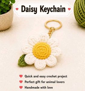 Handmade Crochet Daisy Flower Keychain