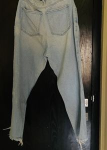 Light Wash Ripped Hem Jeans